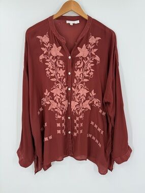 Karyn Seo Helena Floral Embroidered Blouse | Merlot | Medium